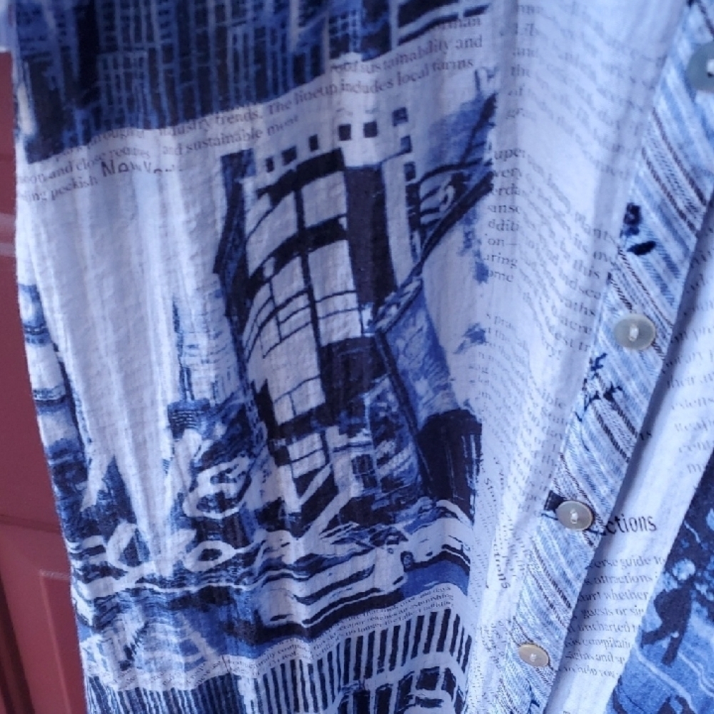 John Mark NY Graphic Navy and White Button Down Dress - Picture 5 of 12